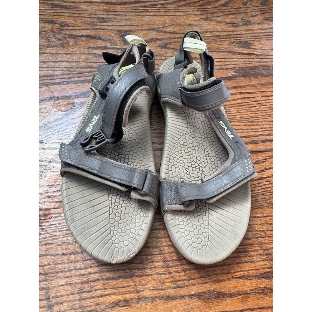 Teva Tanza Gray Leather Strappy Hiking Water Sandals Womens 9 4174 Wedge
